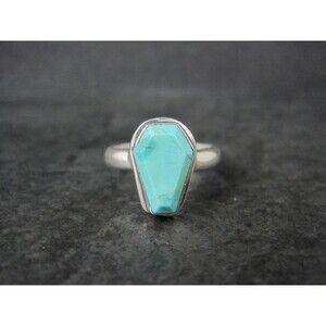 Turquoise Coffin Ring Sterling Silver Size 6.5